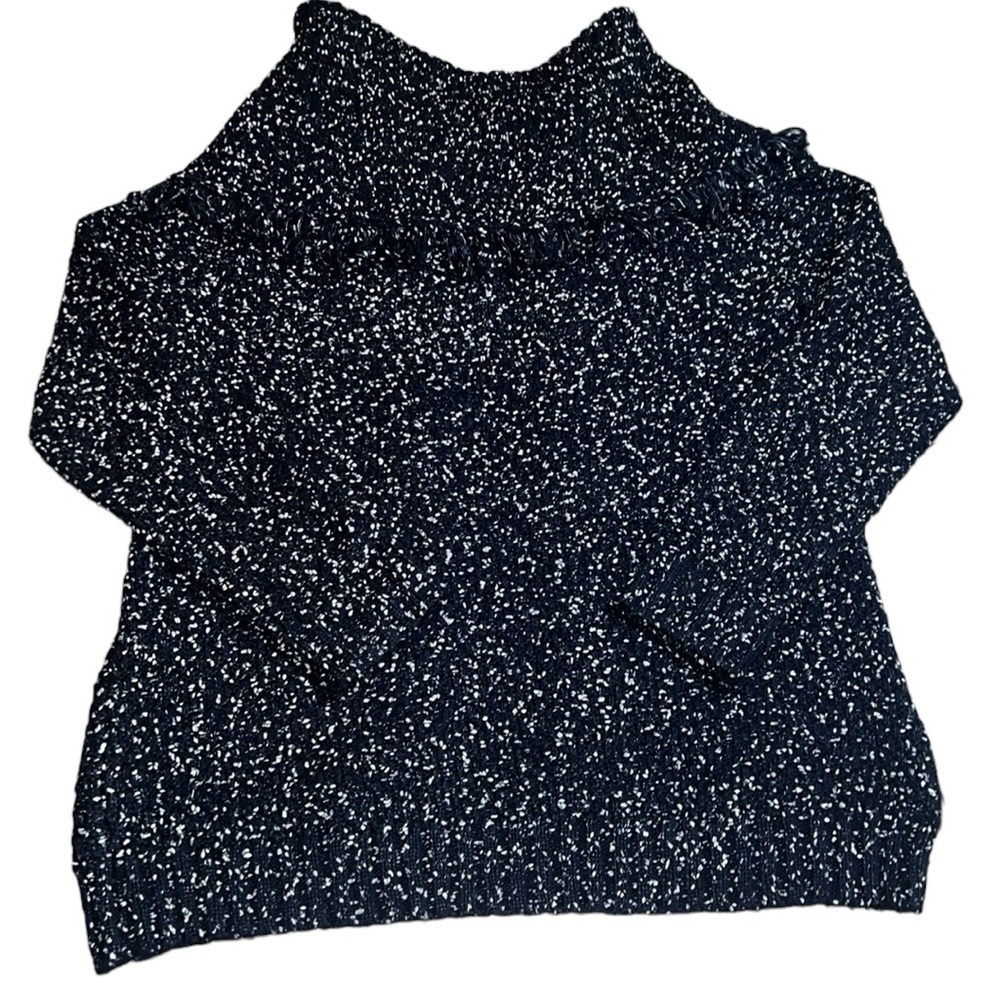 EUC POL by Anthropologie Cotton Blend Navy Blue Cowlneck Fringe Sweater Medium - Picture 4 of 9